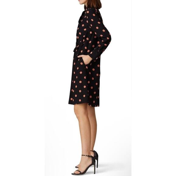 TORY BURCH Women’s 100% Silk Black Polka Dot Belted Ruffle Front Dress - Picture 3 of 8